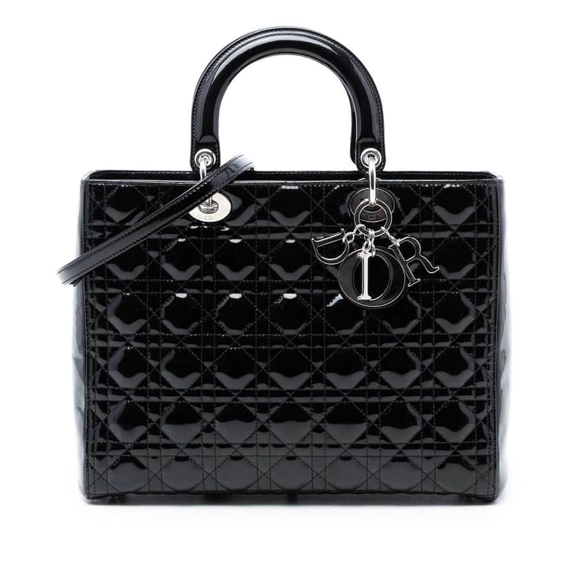 Dior Large Patent Cannage Lady Dior Black Leather Very good condition - Front View