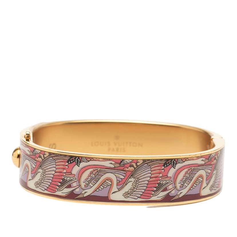 Louis Vuitton Gold Plated Enamel Monogram Confidential Hinge Bracelet S Pink Very good condition - Front View