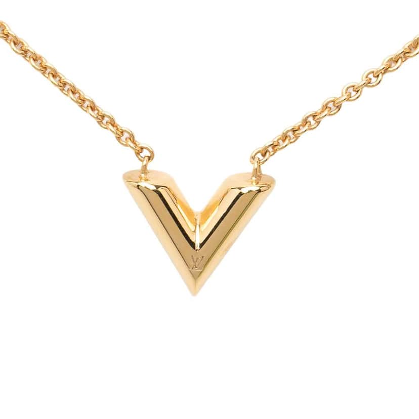 Louis Vuitton Gold Plated Essential V Necklace Gold Metal Very good condition - Front View