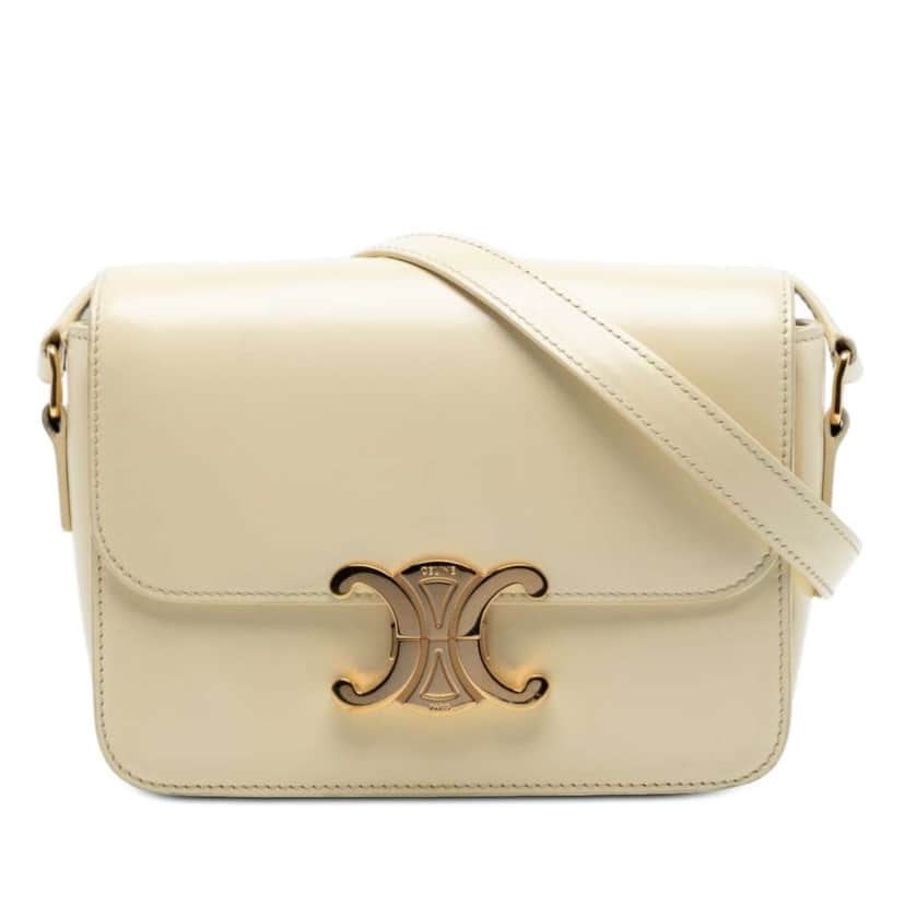 Celine Classique Shiny Calfskin Triomphe Crossbody Beige Leather Very good condition - Front View