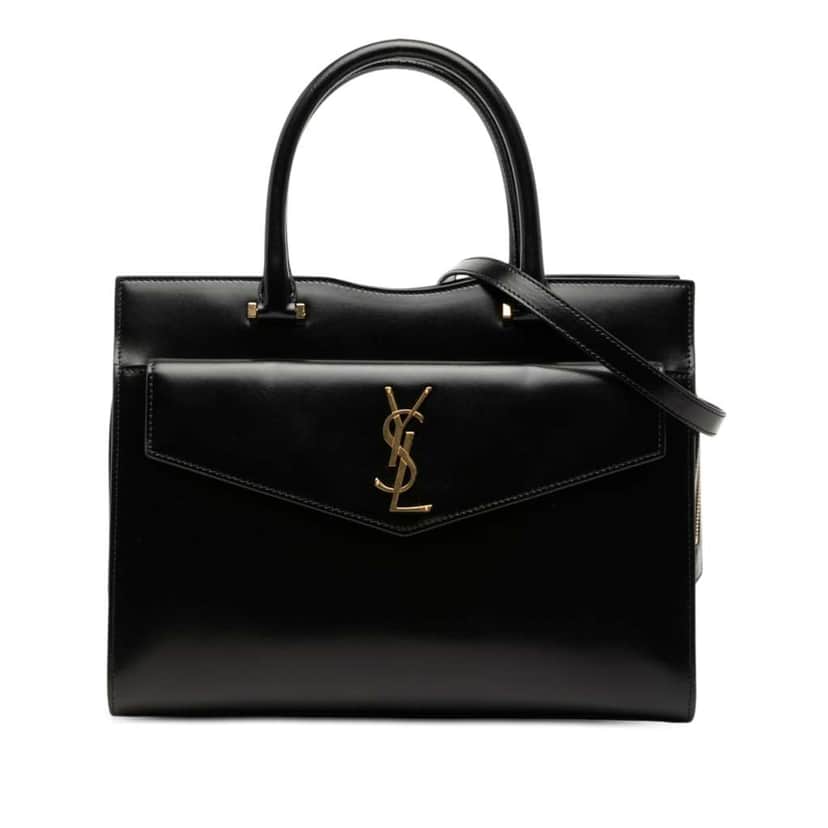 Saint Laurent Medium Smooth Calfskin Monogram Uptown Satchel Black Leather Very good condition - Front View