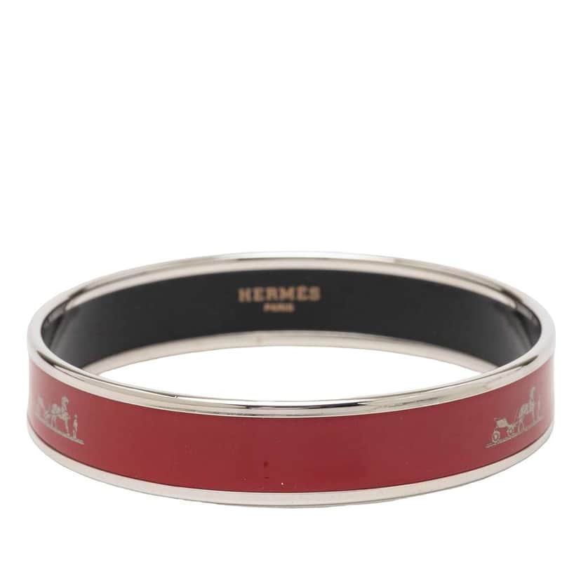 Hermès Narrow Caleche Enamel Bangle 62 Red Very good condition - Front View
