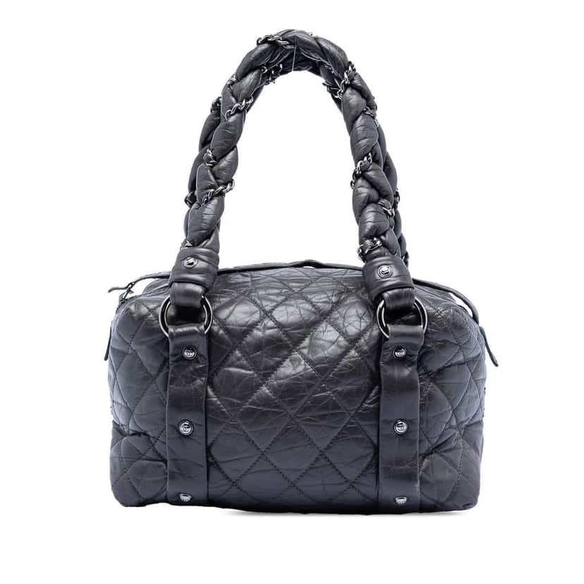 Chanel Small Distressed Lambskin Lady Braid Tote Black Leather Very good condition - Front View