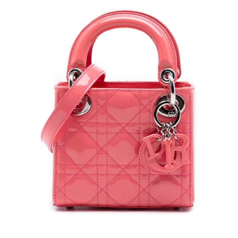 Dior Micro Patent Cannage Lady Dior Pink Leather Very good condition - Front View