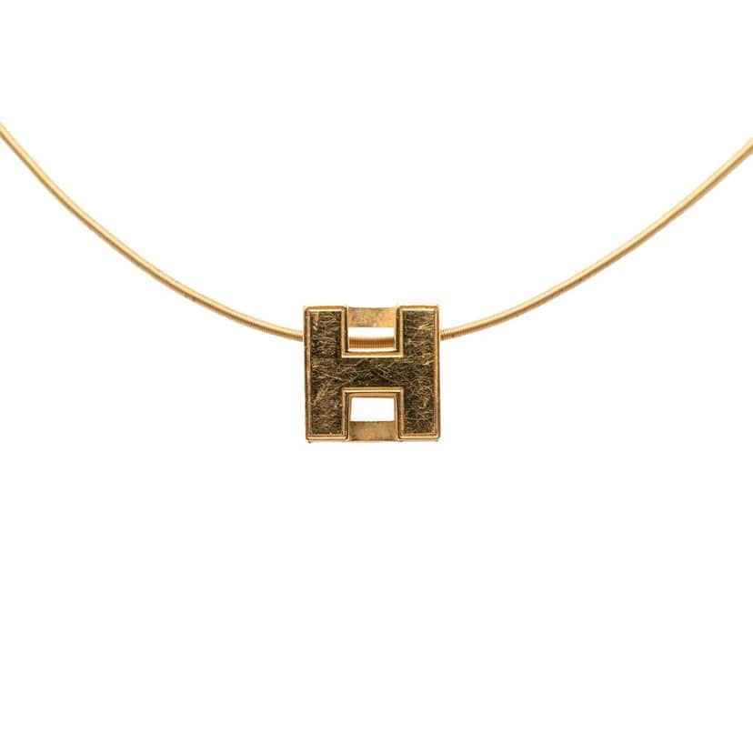 Hermès Gold Plated Enamel Cage D H Pendant Necklace Gold Metal Very good condition - Front View