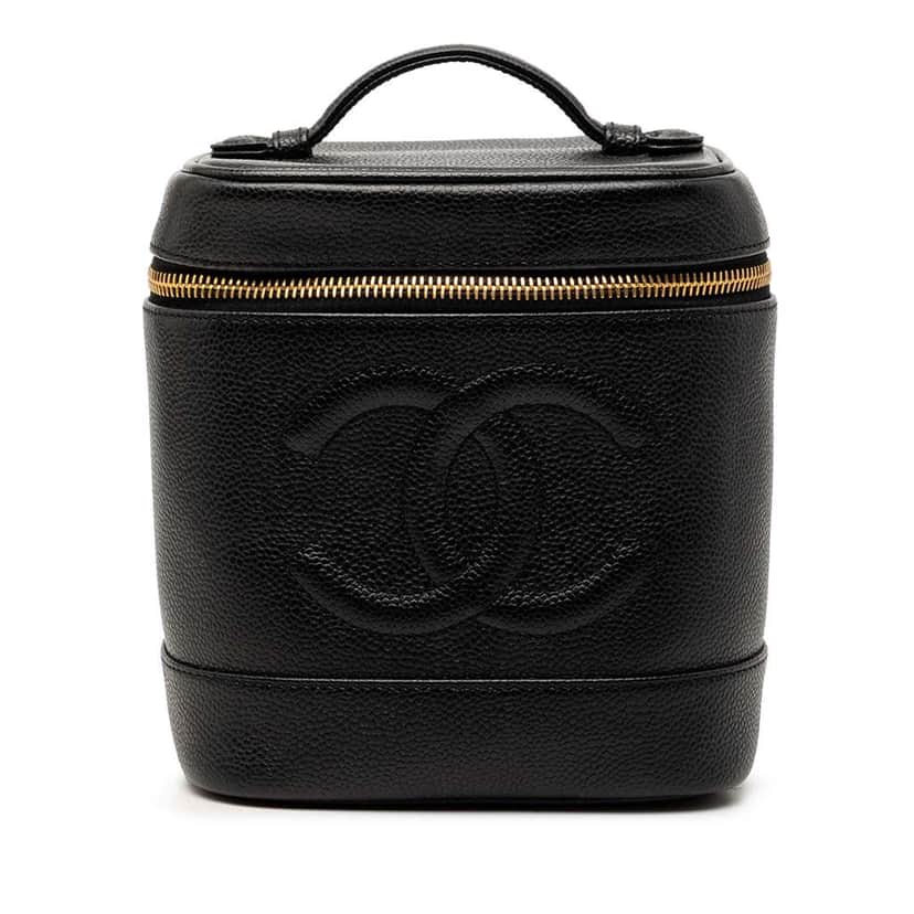 Chanel CC Caviar Vanity Bag Black Leather Very good condition - Front View