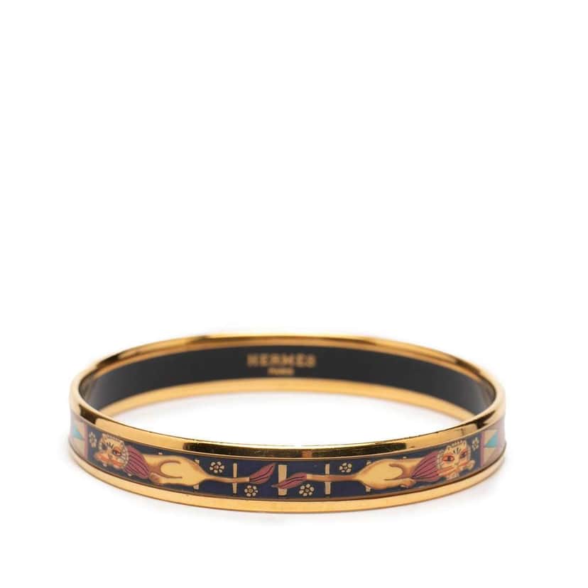 Hermès Narrow Lion Head Enamel Bangle 62 Black Very good condition - Front View