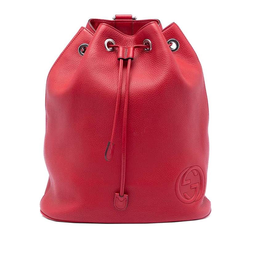 Gucci Small Pebbled Calfskin Soho Drawstring Backpack Red Leather Very good condition - Front View