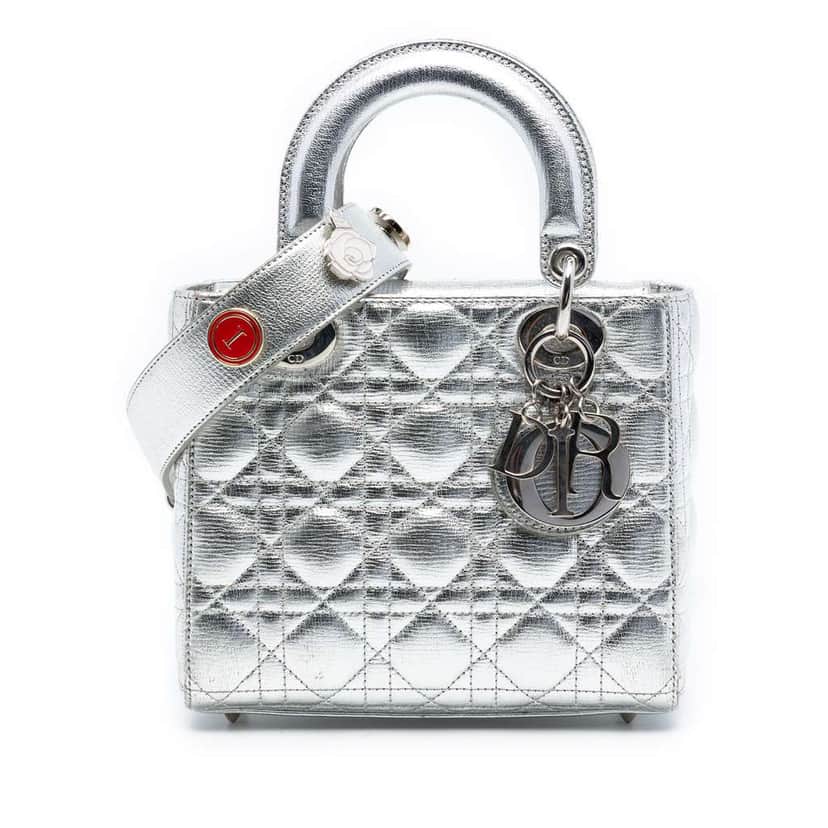 Dior Small Metallic Lambskin Cannage My ABCDior Lady Dior Silver Leather Very good condition - Front View