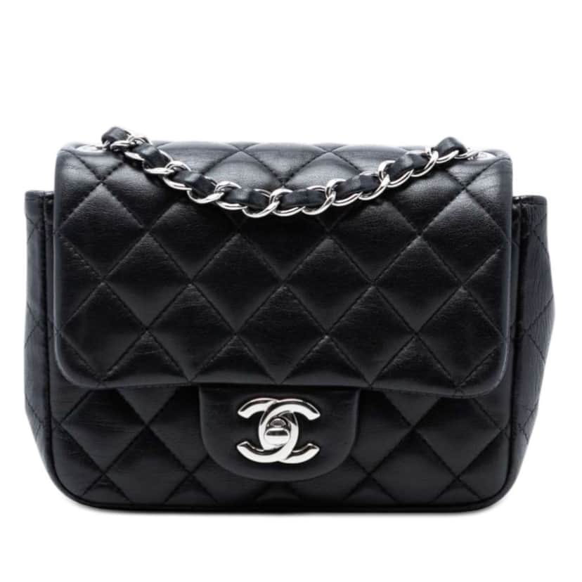 Chanel Mini Square Classic Lambskin Single Flap Black Leather Very good condition - Front View