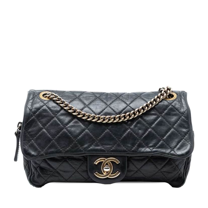 Chanel Small Quilted Iridescent Calfskin Shiva Flap Black Leather Very good condition - Front View