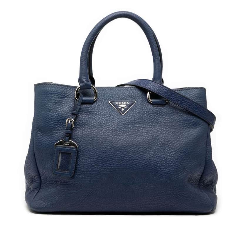 Prada Vitello Daino Zip Top Satchel Blue Leather Very good condition - Front View
