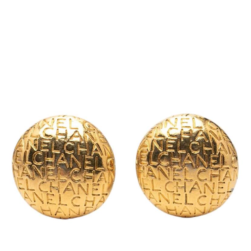 Chanel Gold Plated Logo Lettering Clip On Earrings Gold Metal Very good condition - Front View