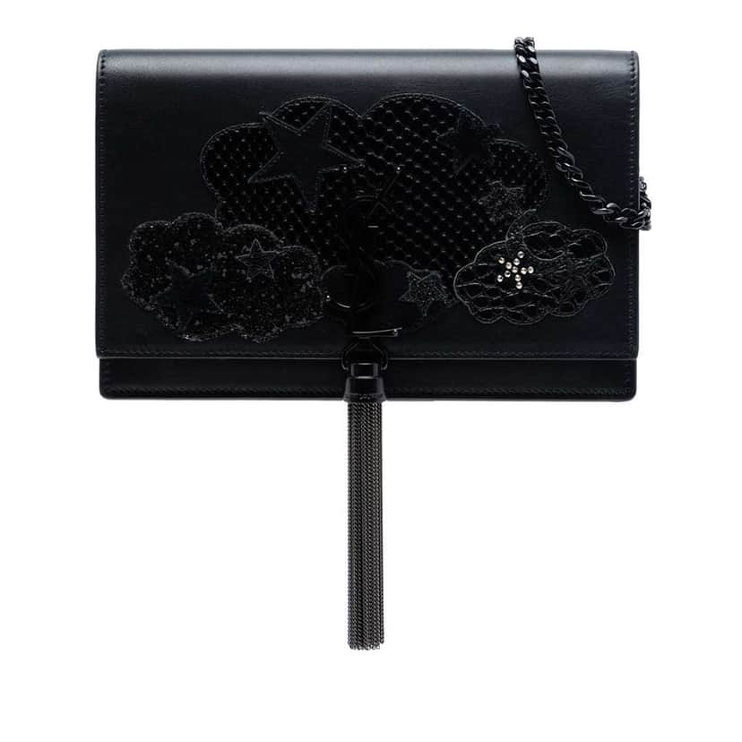 Saint Laurent Calfskin Cloud Star Applique Classic Monogram Kate Tassel Wallet on Chain Black Leather Very good condition - Front View