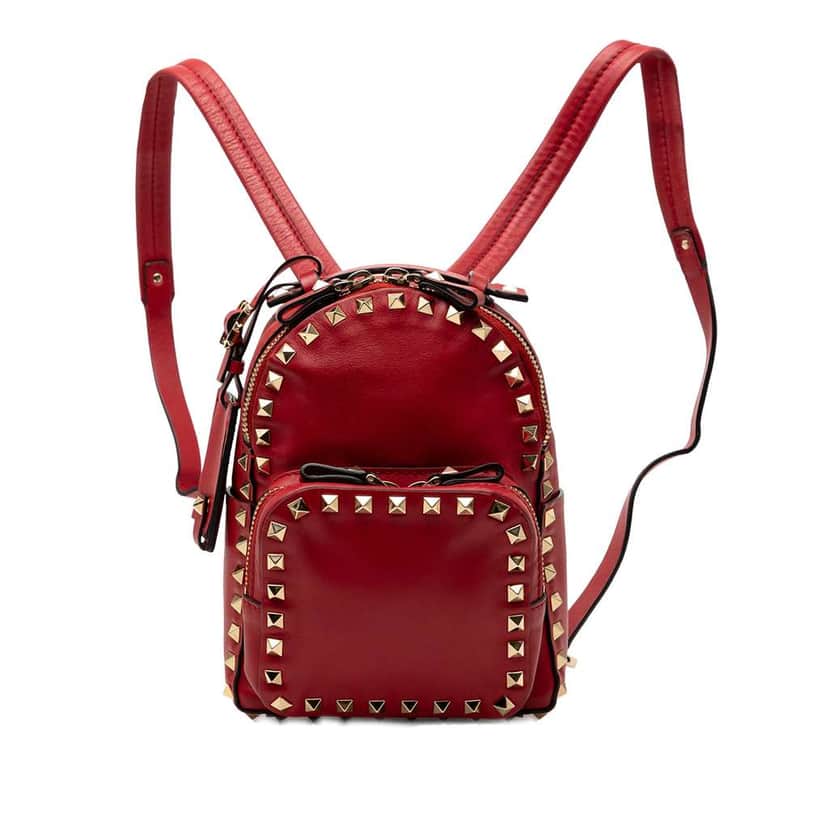 Valentino Mini Calfskin Rockstud Backpack Red Leather Very good condition - Front View