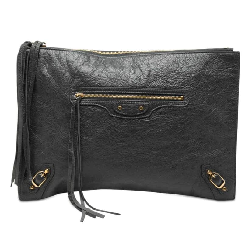 Balenciaga Lambskin Motocross Classic Zip Around Flat Clutch Grey Leather Good condition - Front View