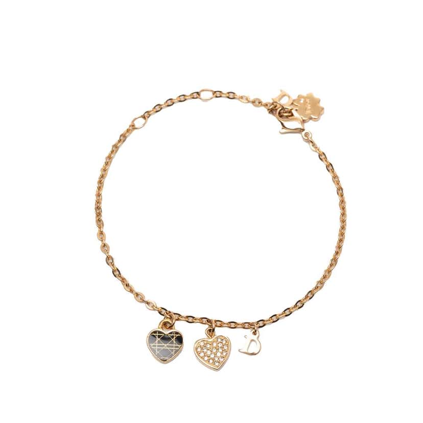 Dior Gold Plated Crystal Heart Charms Bracelet Gold Metal Very good condition - Front View