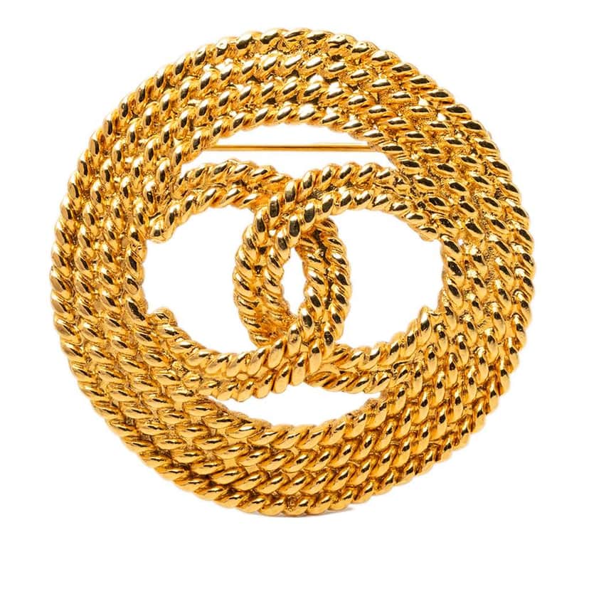 Chanel Gold Plated CC Rope Brooch Gold Metal Very good condition - Front View