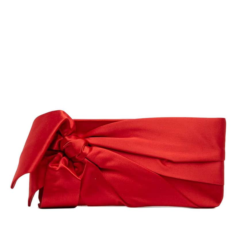 Valentino Pleated Satin Bow Clutch Red Satin Very good condition - Front View