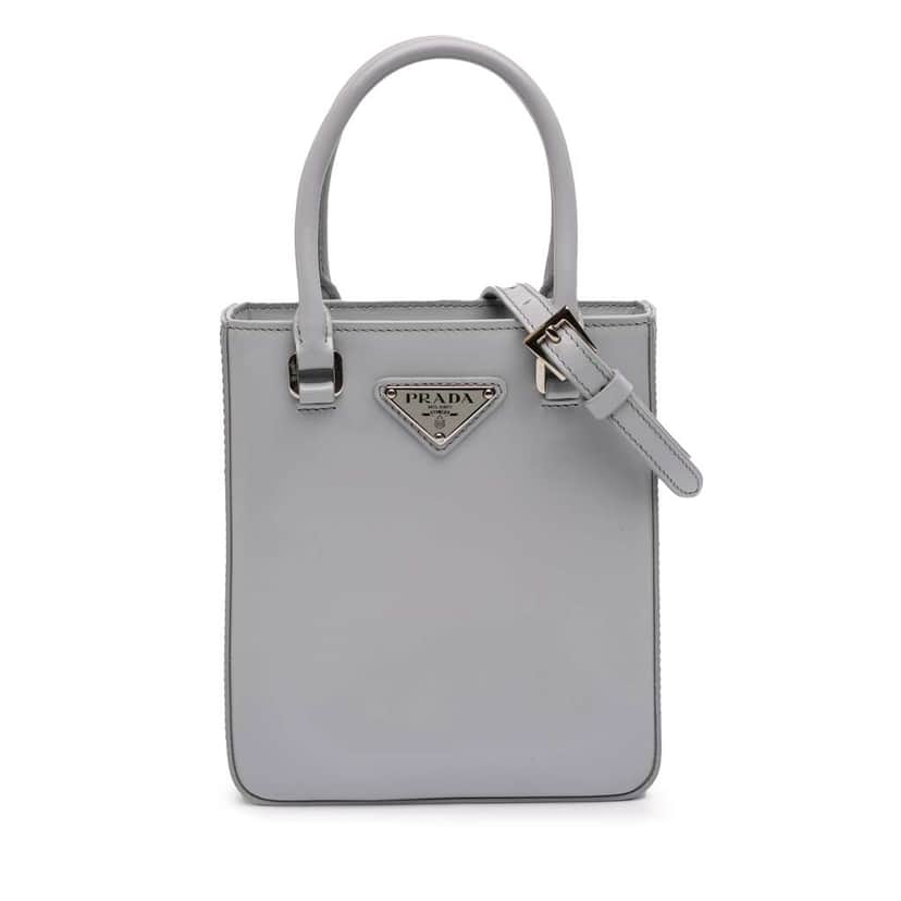 Prada Small Leather Brushed Tote Grey Leather Very good condition - Front View