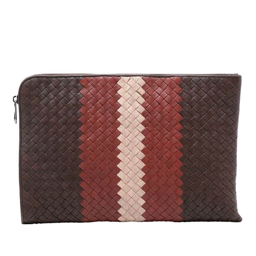 Bottega Veneta Tricolor Nappa Intrecciato Clutch Brown Leather Very good condition - Front View