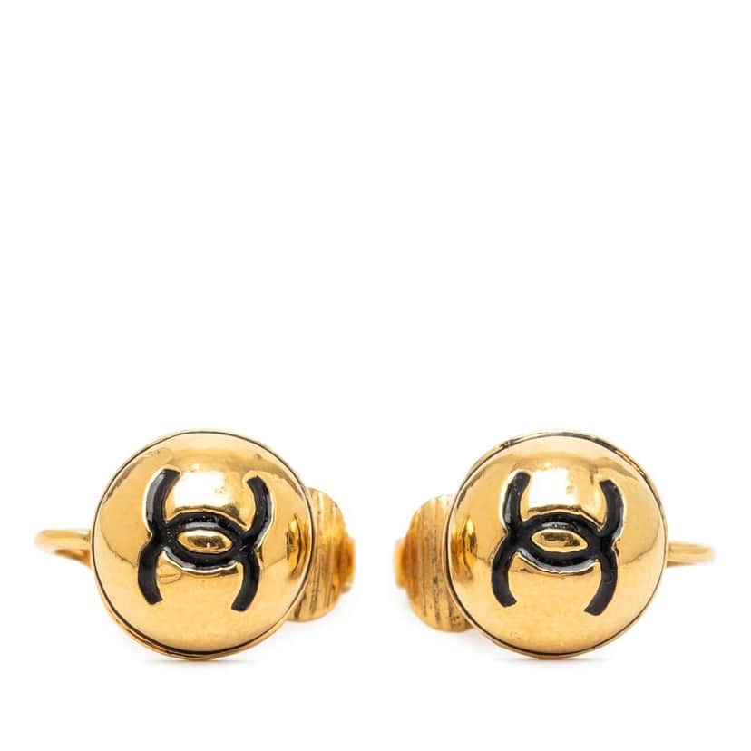 Chanel CC Gold Plated Round Clip On Earrings Gold Metal Very good condition - Front View