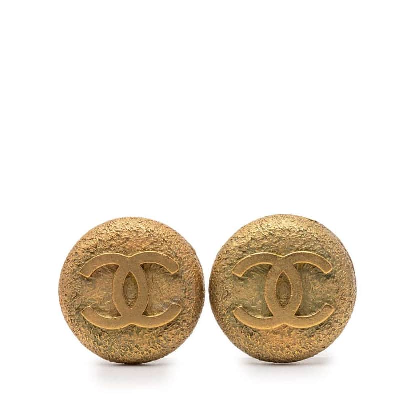 Chanel Gold Plated CC Round Clip On Earrings Gold Metal Very good condition - Front View