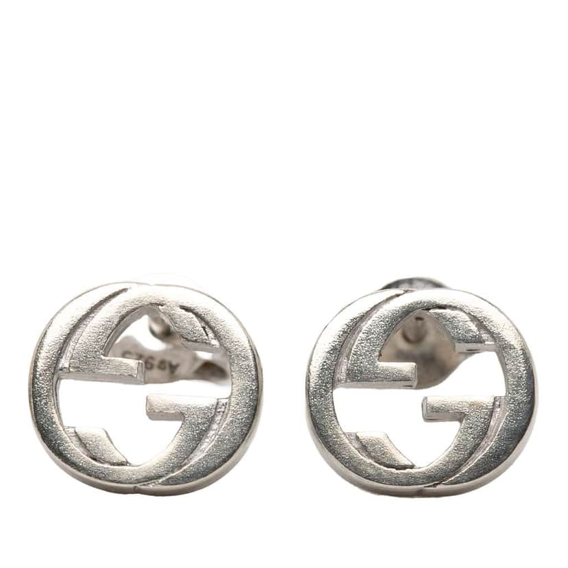 Gucci Sterling Silver Interlocking G Push Back Earrings Silver Silver Very good condition - Front View