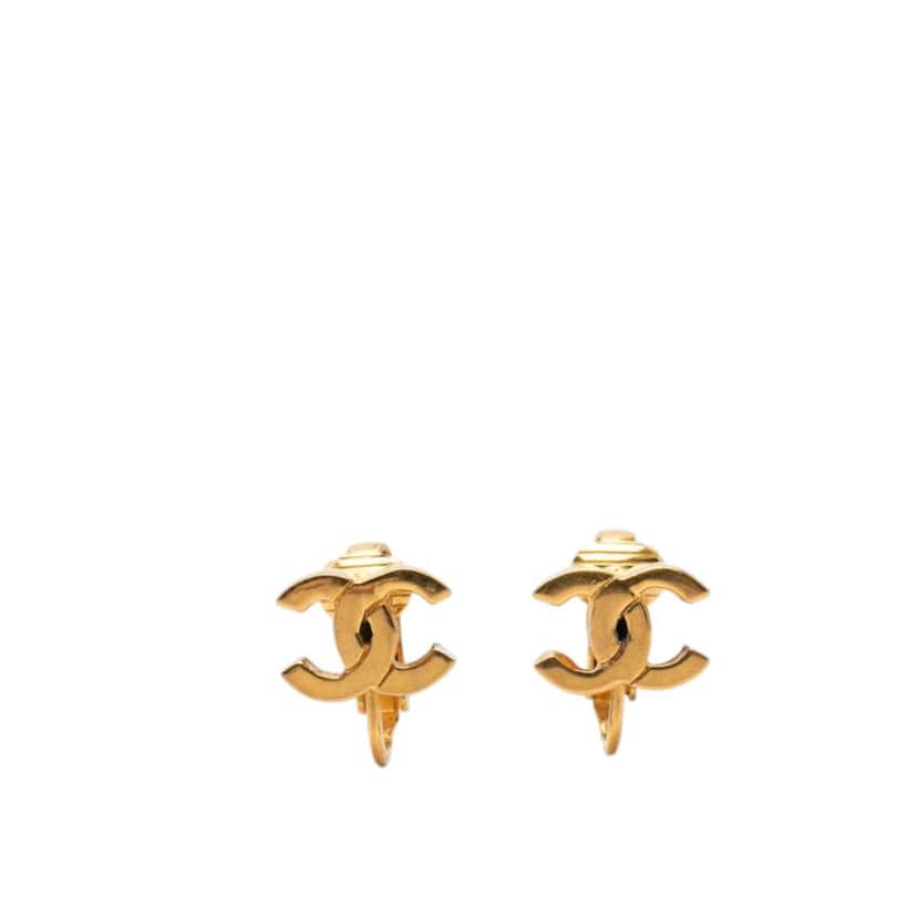 Chanel Gold Plated CC Turn Lock Clip On Earrings Gold Metal Very good condition - Front View
