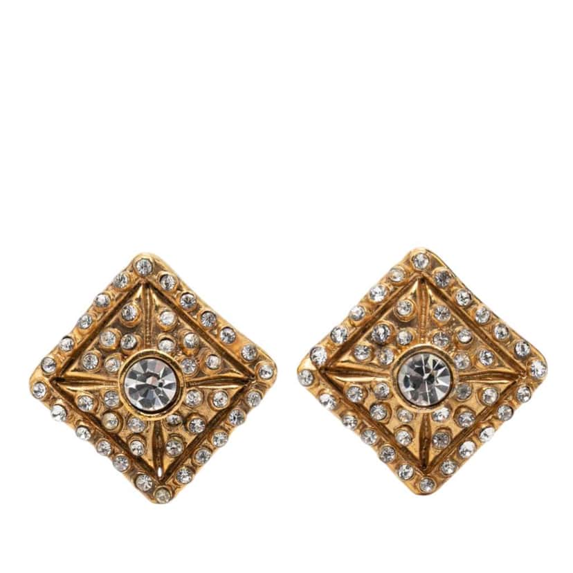 Chanel Gold Plated Strass Diamond Clip On Earrings Gold Metal Very good condition - Front View
