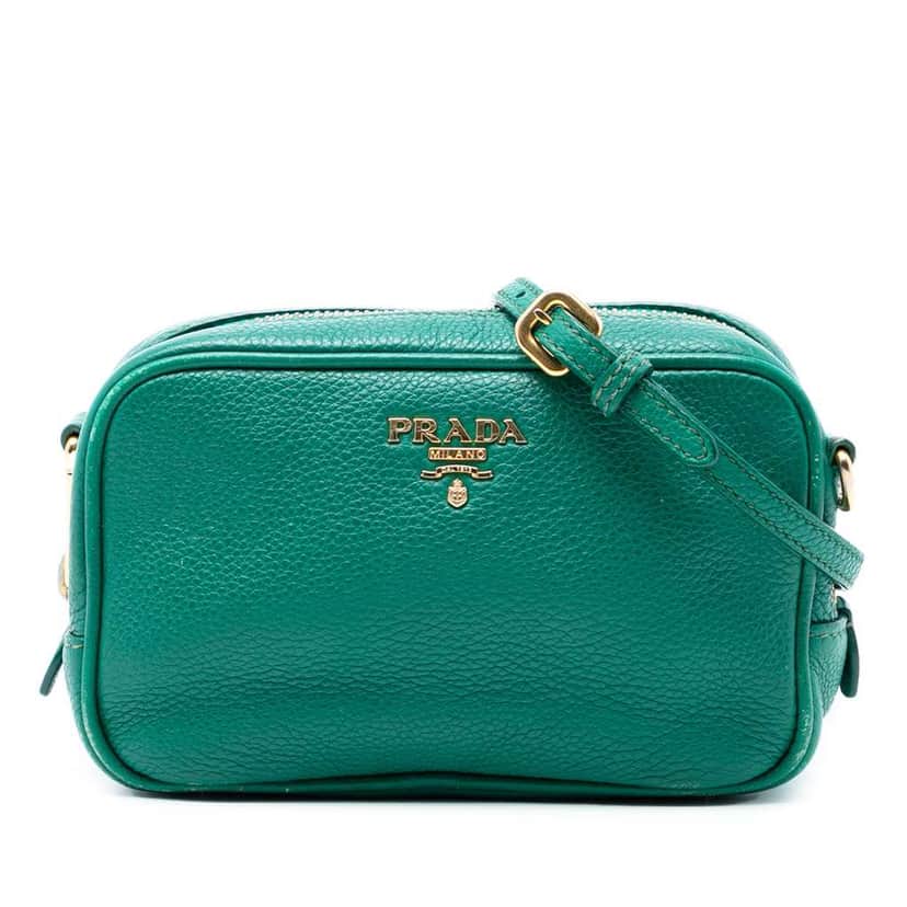 Prada Mini Vitello Daino Camera Bag Green Leather Very good condition - Front View