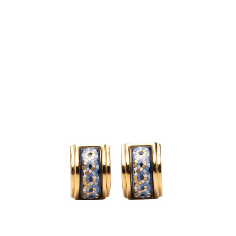 Hermès Gold Plated Enamel Cloisonne Clip On Earrings Gold Metal Very good condition - Front View