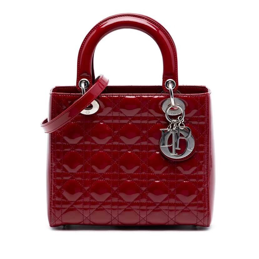 Dior Medium Patent Cannage Lady Dior Red Leather Very good condition - Front View