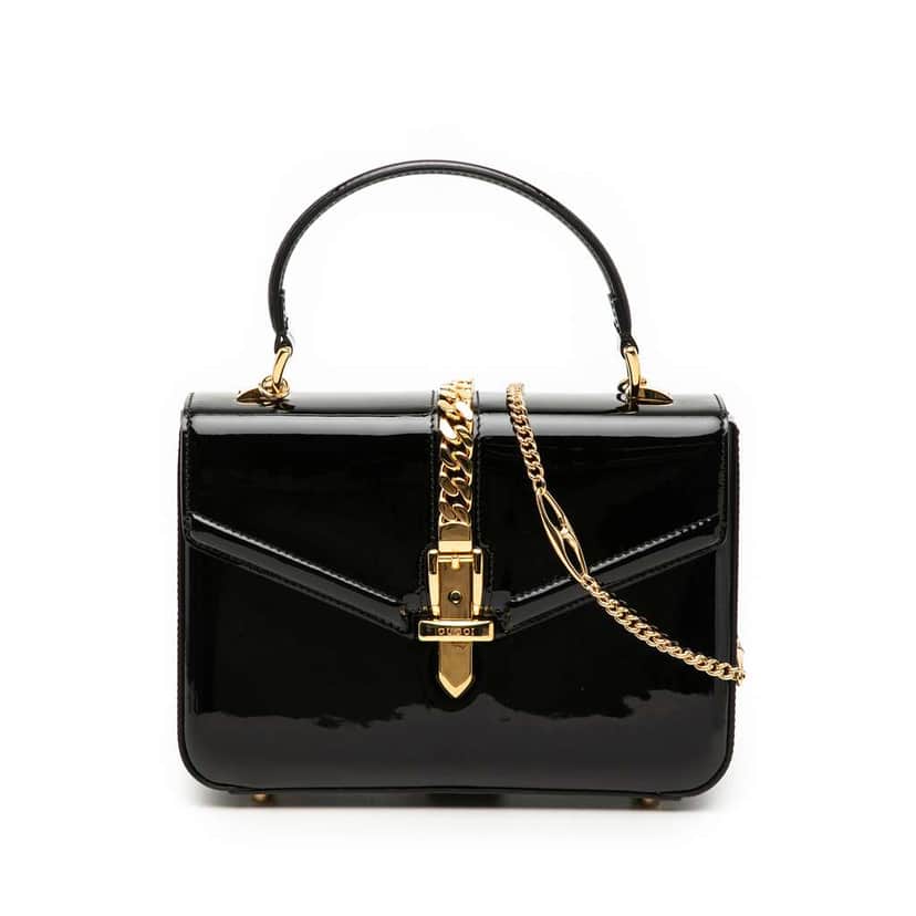 Gucci Mini Patent Sylvie 1969 Top Handle Bag Black Leather Very good condition - Front View