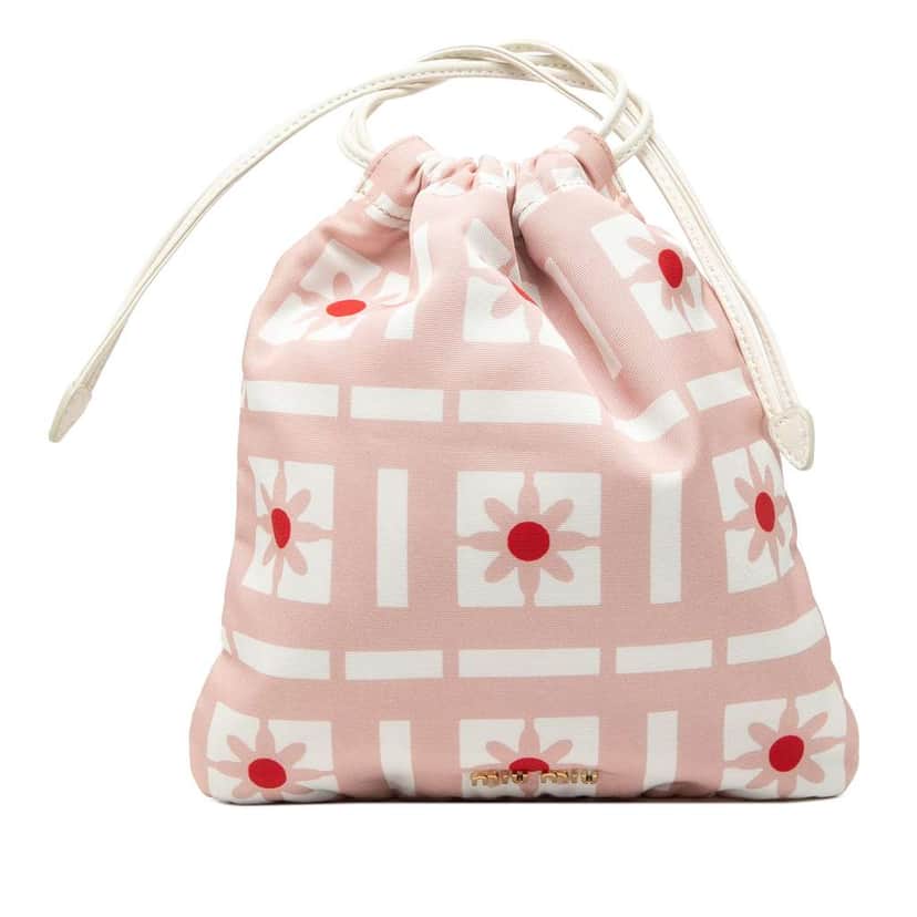 Miu Miu Printed Nylon Flower Drawstring Pouch Pink Very good condition - Front View