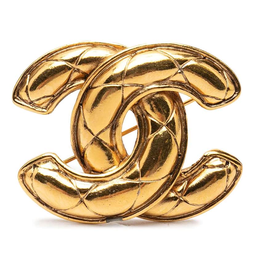 Chanel Gold Plated Quilted CC Brooch Gold Metal Very good condition - Front View