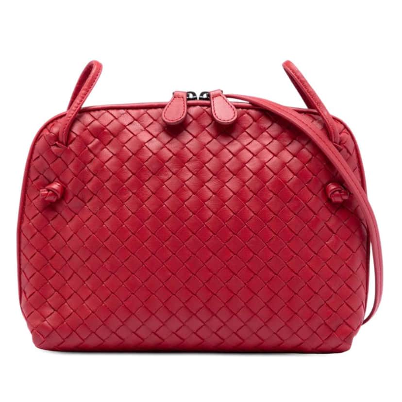 Bottega Veneta Nappa Intrecciato Nodini Crossbody Red Leather Very good condition - Front View