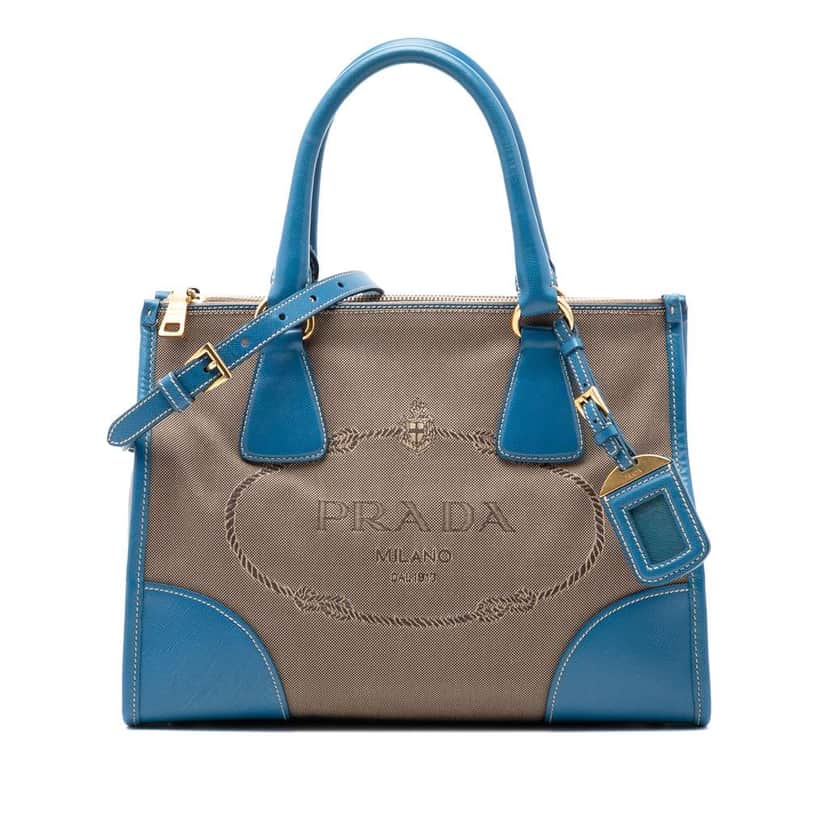 Prada Saffiano Trimmed Canvas Canapa Logo Double Zip Satchel Brown Canvas Very good condition - Front View