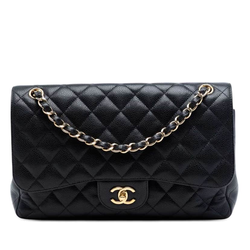 Chanel Jumbo Classic Caviar Double Flap Black Leather Very good condition - Front View