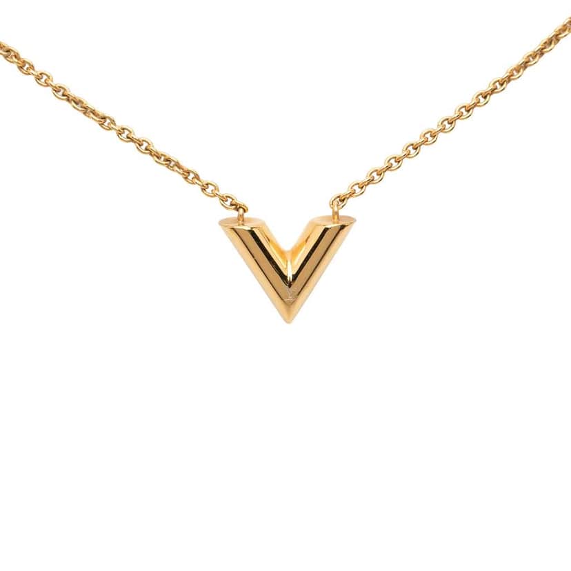 Louis Vuitton Gold Plated Essential V Pendant Necklace Gold Metal Very good condition - Front View