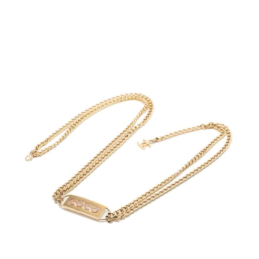 Chanel Gold Plated Strass Coco Double Chain Belt Gold Metal Very good condition - Front View