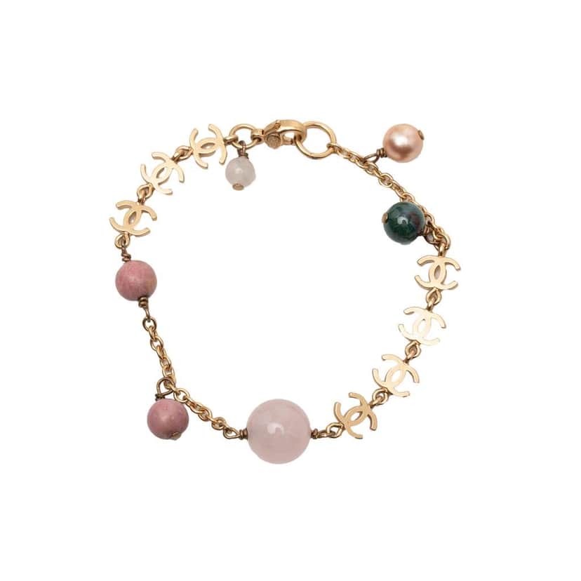 Chanel Gold Plated CC Faux Pearl Bracelet Gold Metal Very good condition - Front View