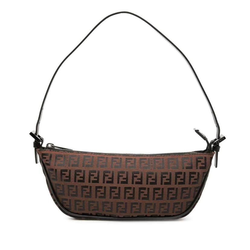 Fendi Mini Zucchino Canvas Shoulder Bag Brown Canvas Very good condition - Front View