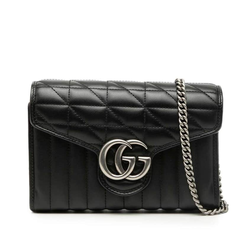 Gucci GG Marmont Matelasse Leather Aria Wallet On Chain Black Leather Very good condition - Front View