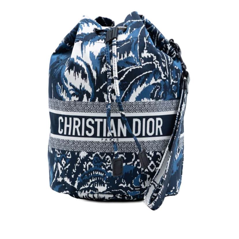 Dior Technical Fabric Embroidered Palm Tree Toile de Jouy DiorTravel Drawstring Pouch Blue Very good condition - Front View