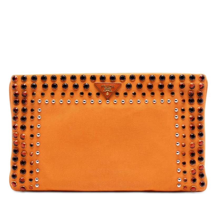Prada Canvas Canapa Bijoux Clutch Orange Canvas Very good condition - Front View