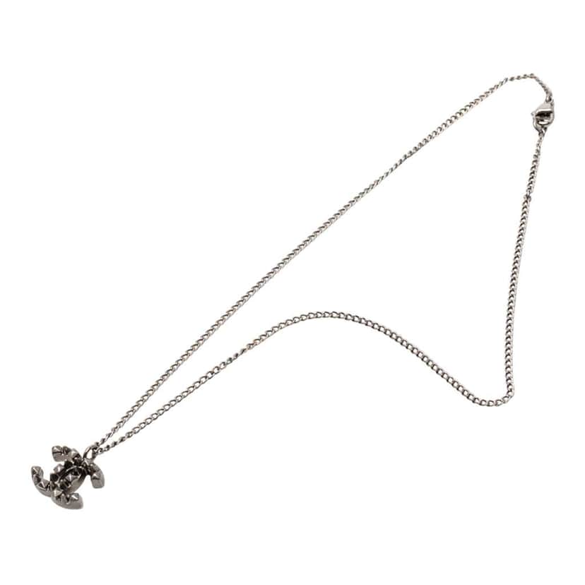 Chanel Ruthenium Plated CC Spiked Pendant Necklace Black Brass Very good condition - Front View