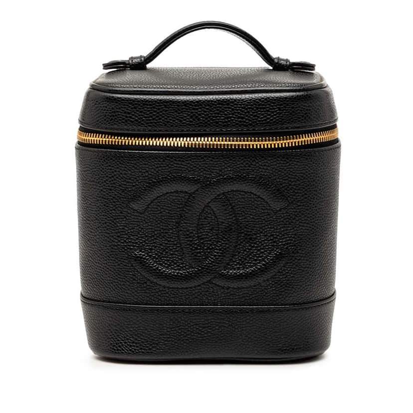 Chanel CC Caviar Vanity Bag Black Leather Very good condition - Front View