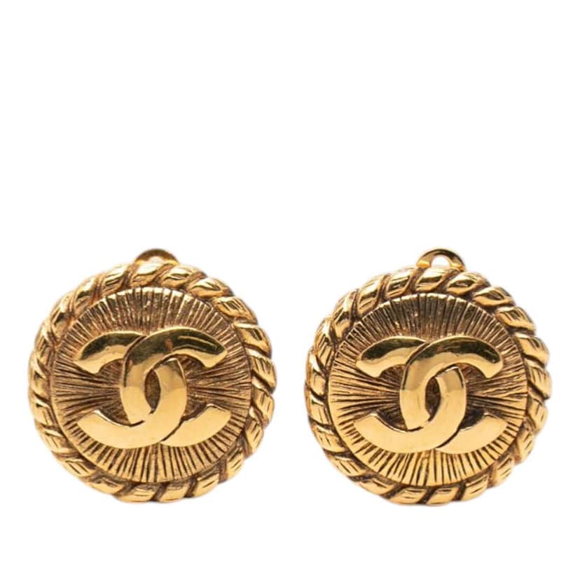Chanel Gold Plated CC Round Clip on Earrings Gold Metal Very good condition - Front View