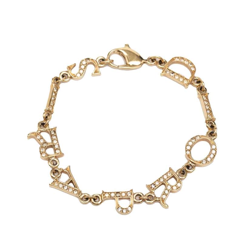 Dior Gold Plated Strass Logo Charm Bracelet Gold Metal Very good condition - Front View